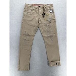 Smugglers Moon Jeans Mens 36x32 Khaki Distressed Slim Fit Stretch Grunge Y2K NWT
